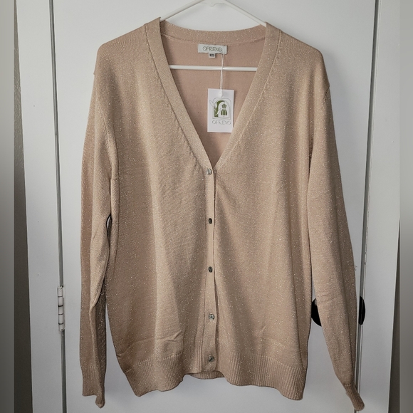 Sparkly shimmer tan gold cardigan sweater - Picture 1 of 5